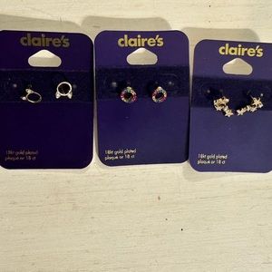 Claire’s stud earrings 3 pairs